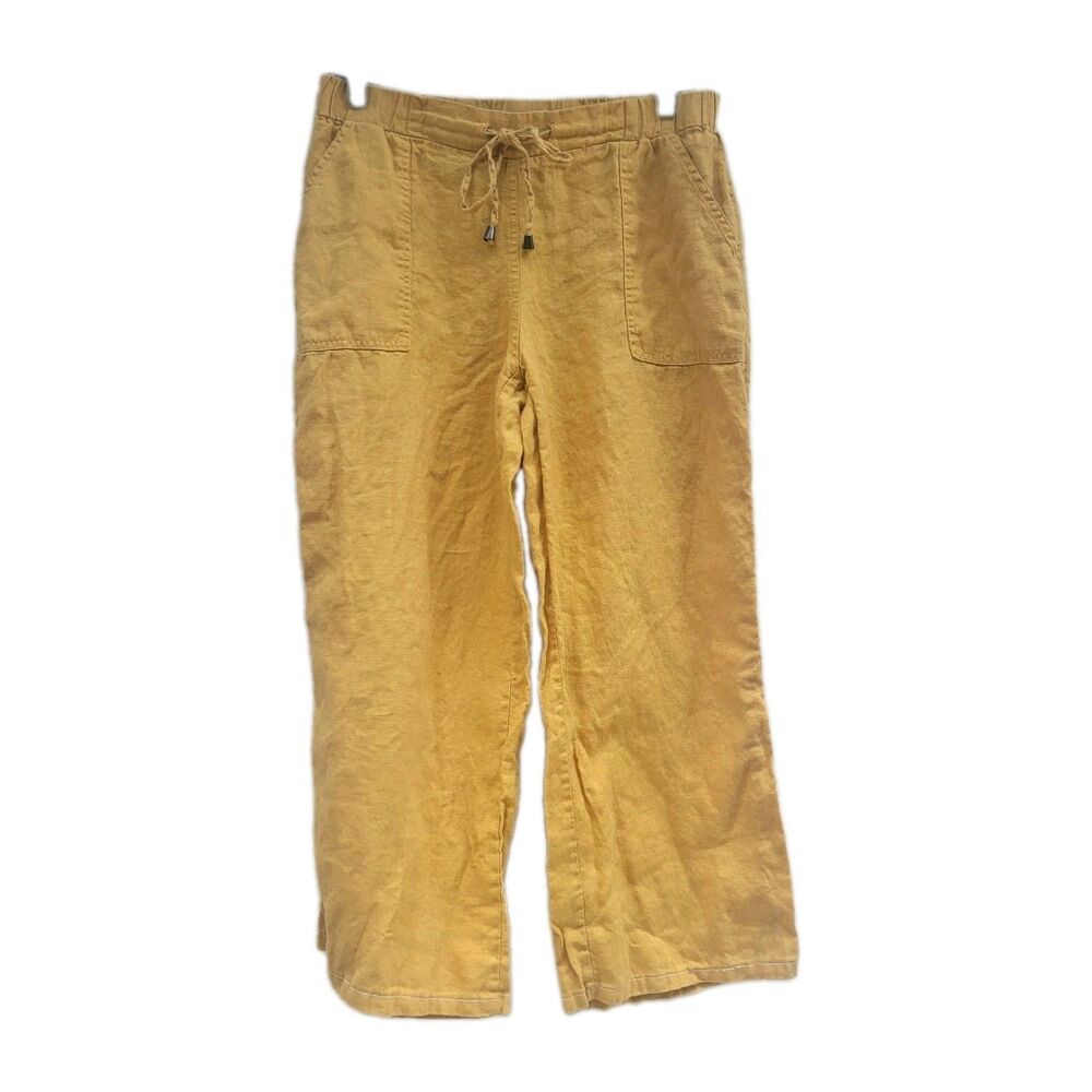 Style & Co. 100 % linen cropped pants butter yellow SZ 8 beachy coastal Resort